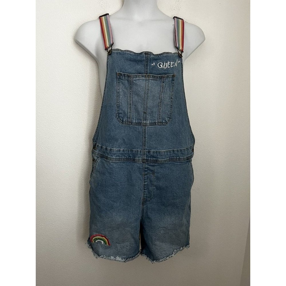 Target PRIDE Adult Unisex 2XL XXL QUEEN Rainbow Light Wash Cutoff Shortalls EUC